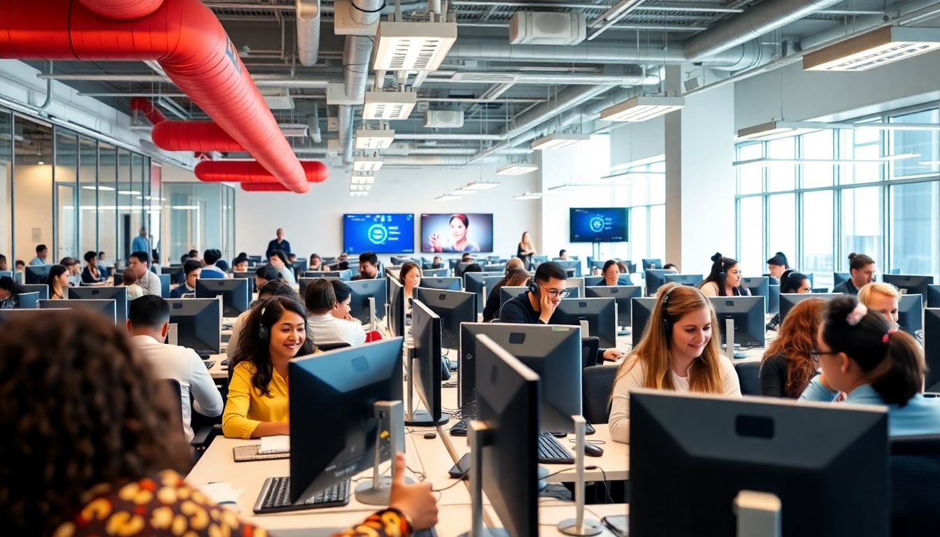 Agents engaging in a productive Tijuana call center, showcasing teamwork and technology in action.