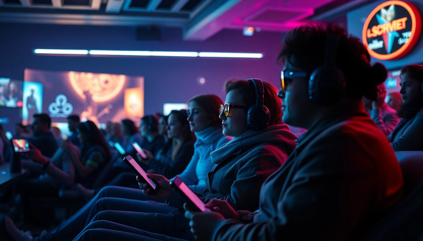 Enjoy Sci-fi movie streaming with diverse viewers immersed in cinematic experiences illuminated by neon lights.