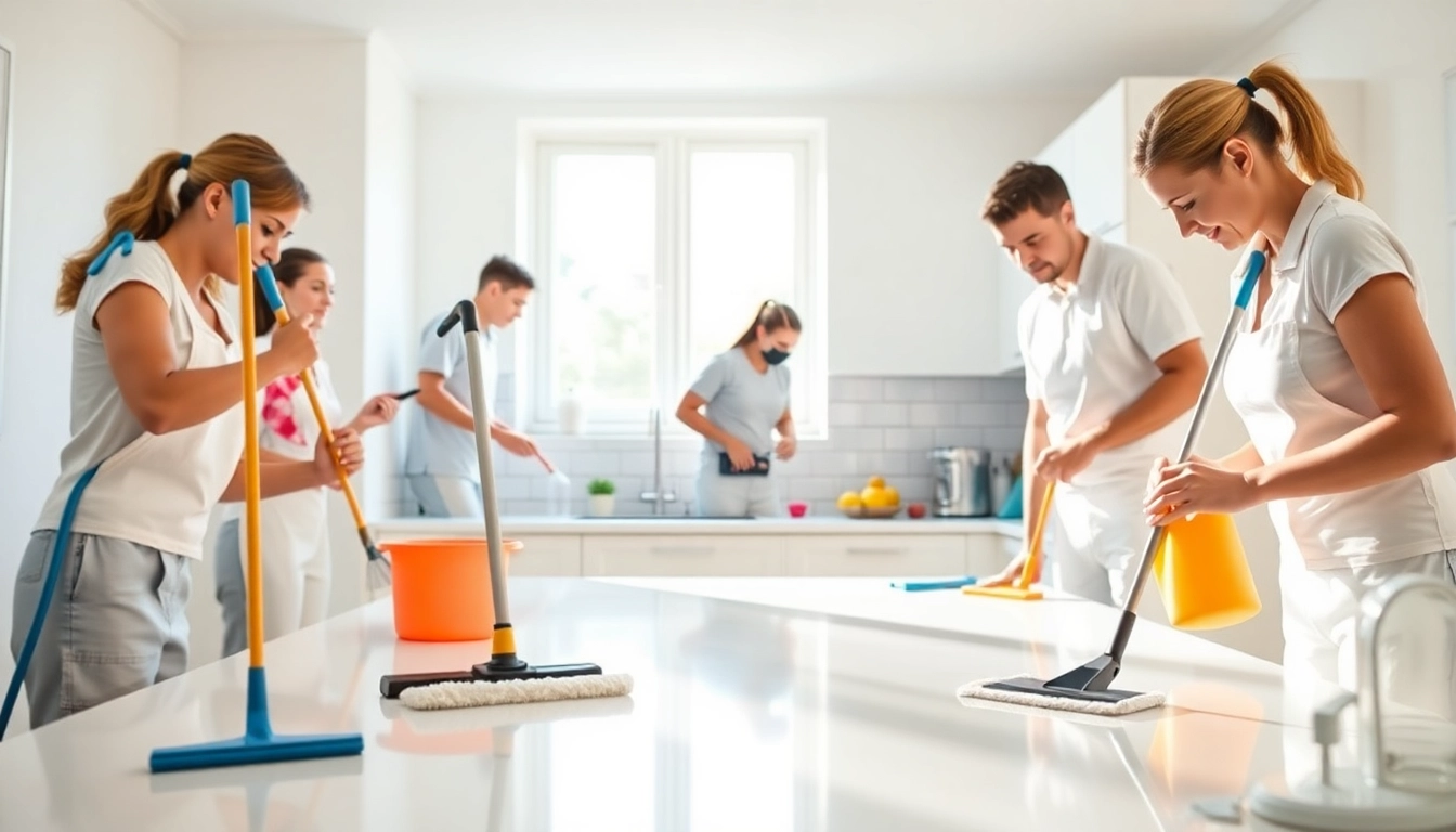 Bond cleaning Logan: Professional cleaners diligently scrubbing a kitchen to ensure a spotless finish.