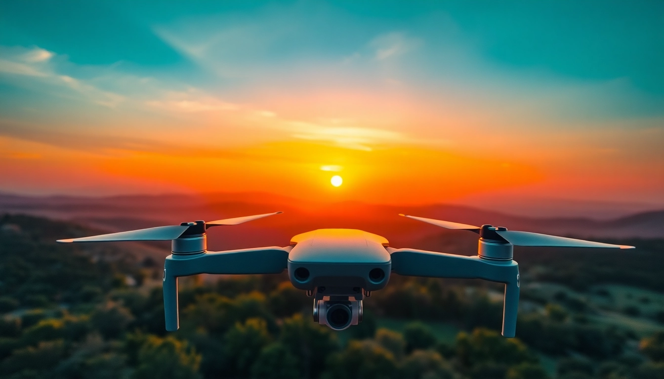 Stunning sunset drone photography near me illustrating vibrant landscapes and serene views.