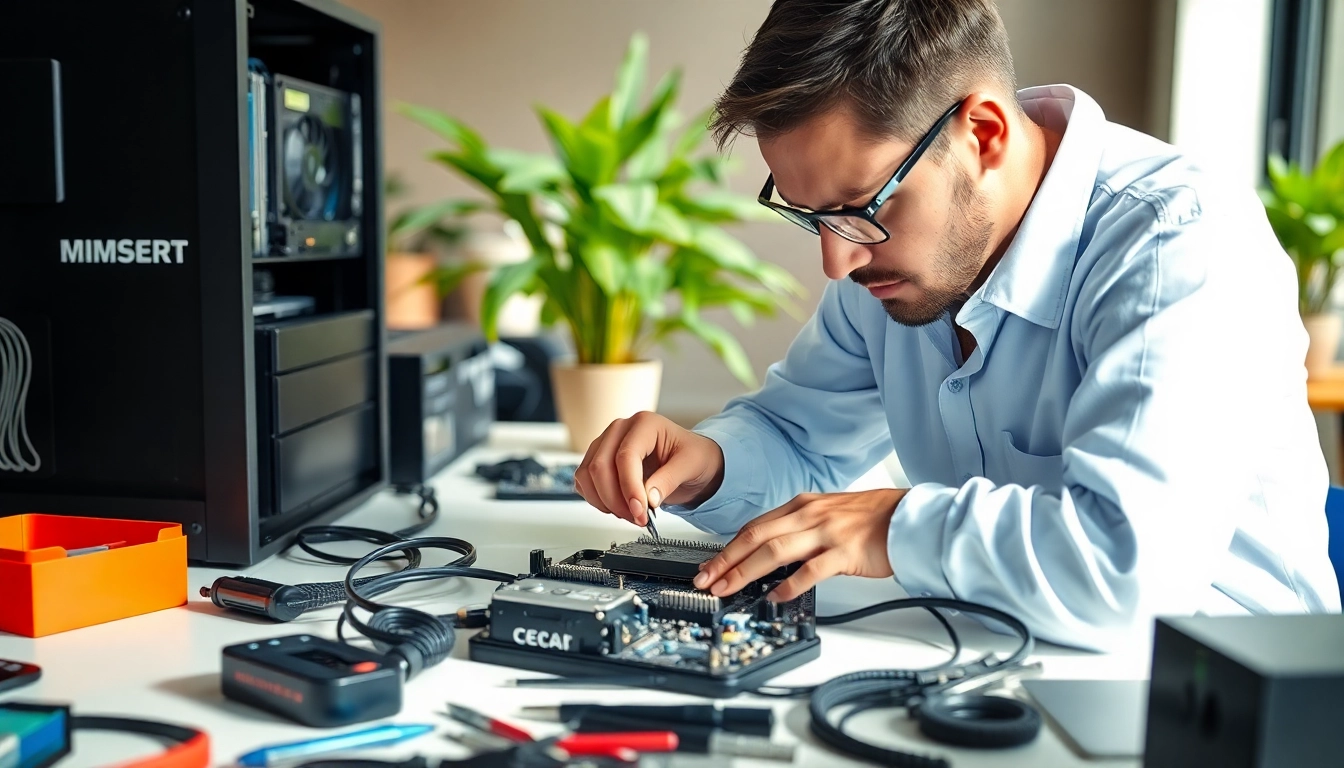 Riparazione pc torino: Tecnico esperto al lavoro su computer, con attrezzatura specializzata.
