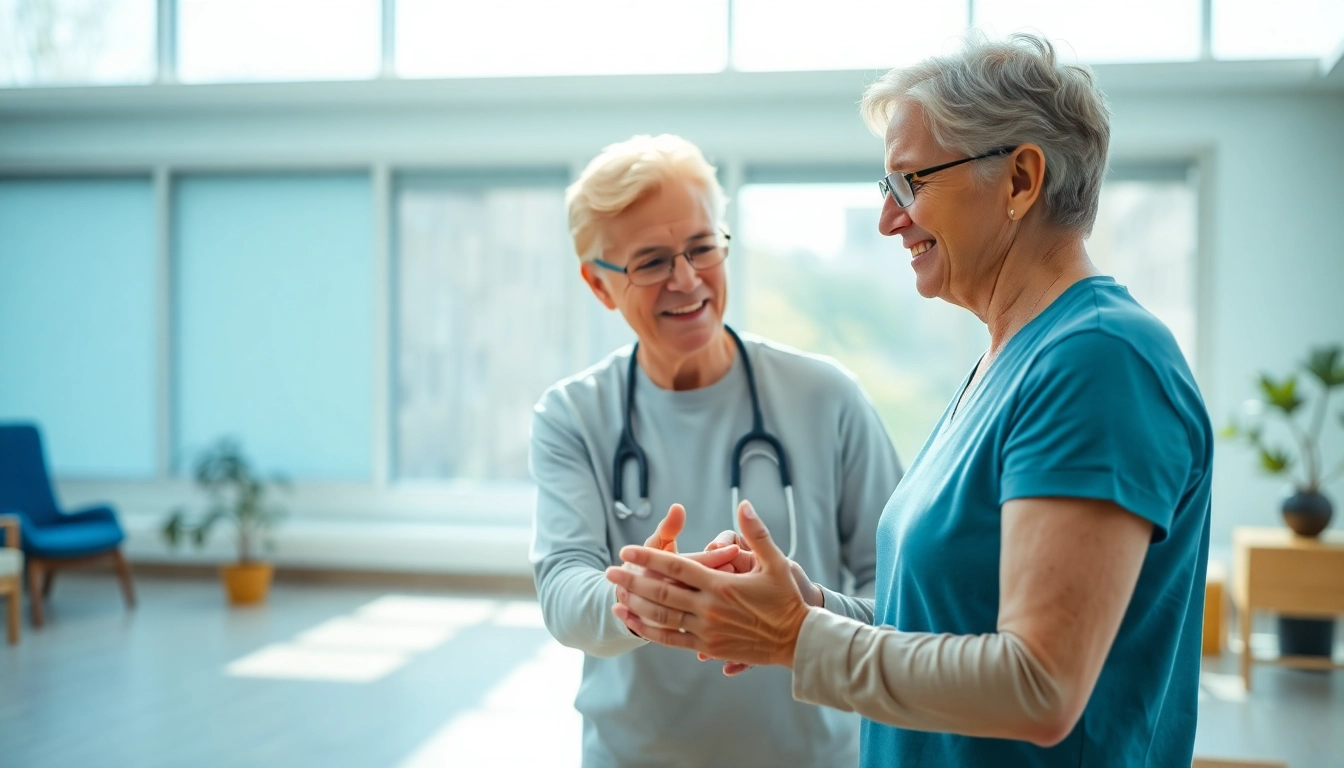 Senior physiotherapy Edmonton session with a therapist assisting an elderly patient.