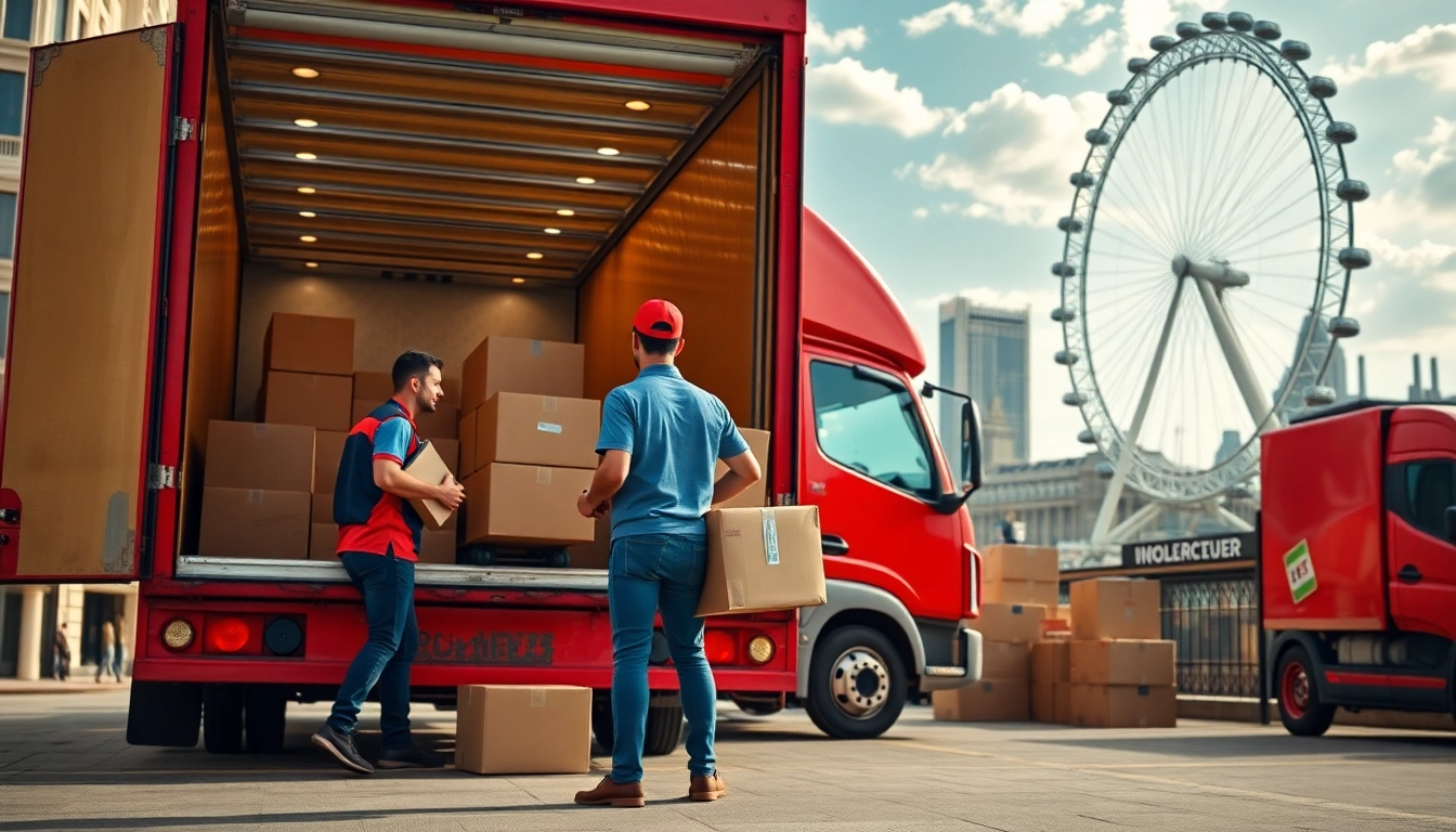Movers loading boxes into a truck in London, showcasing expertise of london moving companies.