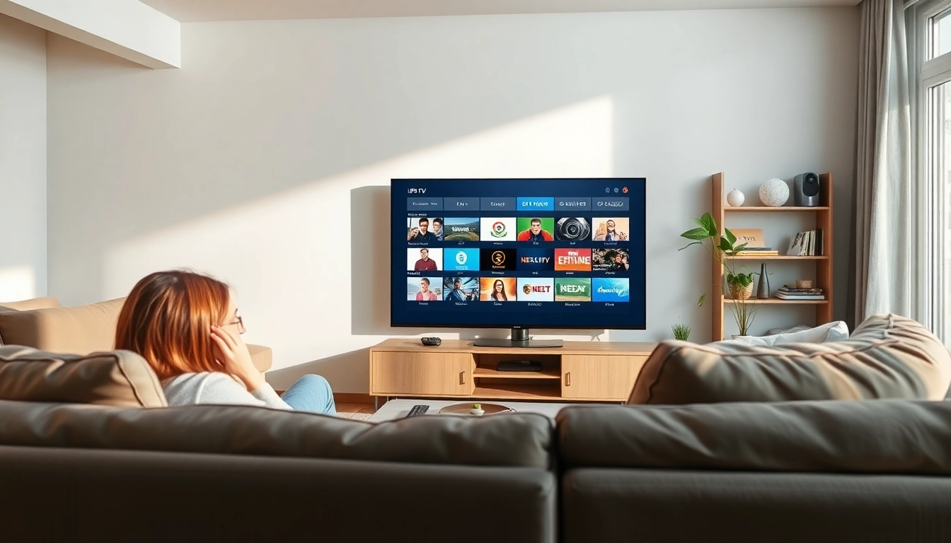 Experience premium viewing with an IPTV provider in UK in a modern home setting showcasing multiple channels.