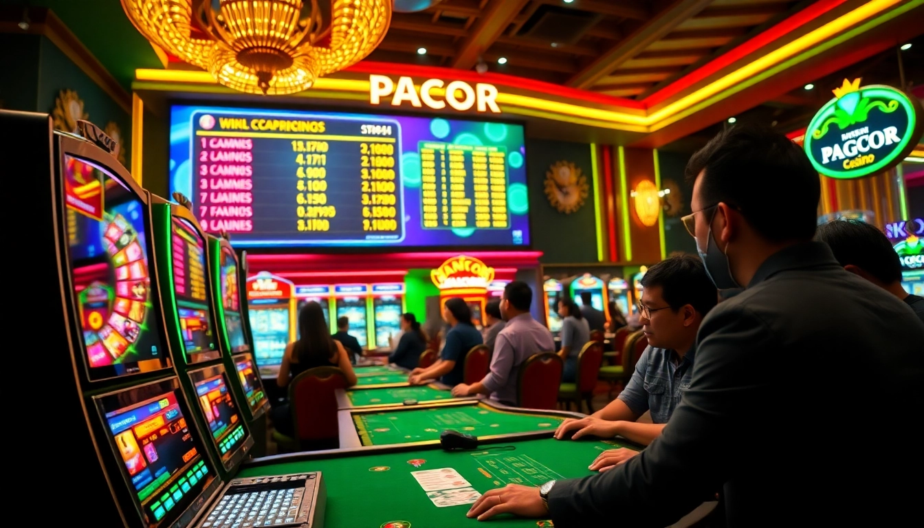 PAGCOR online casino scene with excited players engaged in vibrant gaming activities.