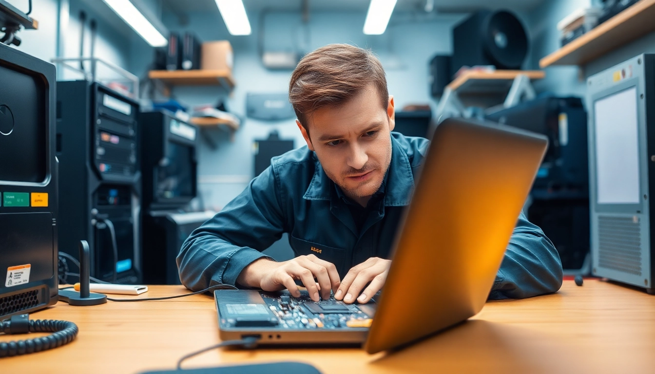 Riparazione computer torino con un tecnico esperto al lavoro su un laptop.
