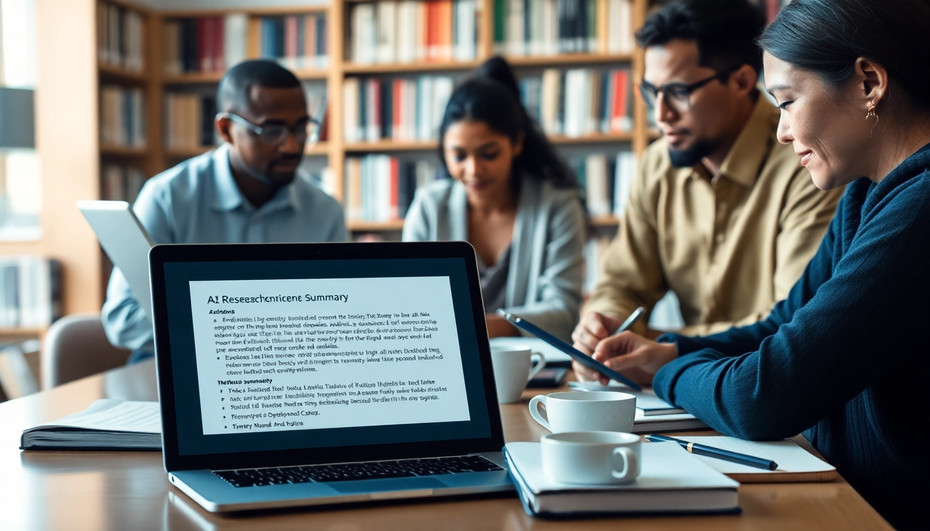 Utilize AI summary of papers tools for academic research with a diverse group of scholars collaborating.