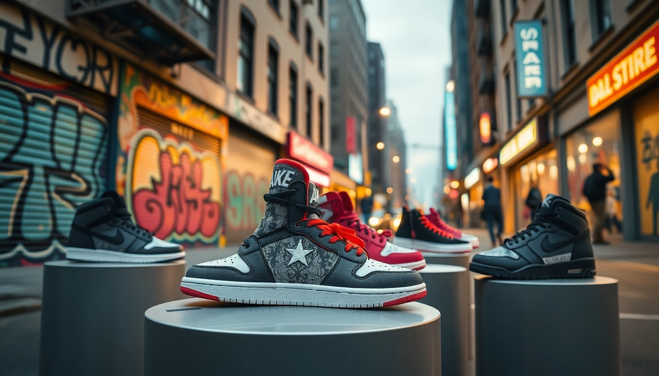 Sneaker reps featuring stylish high-top sneakers displayed in an urban environment