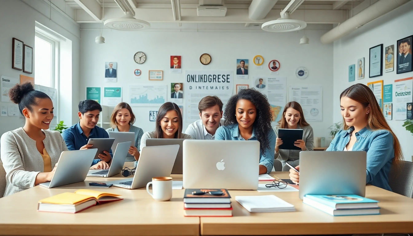 Showcasing a team collaborating on a degree for sale online project in a bright educational space.