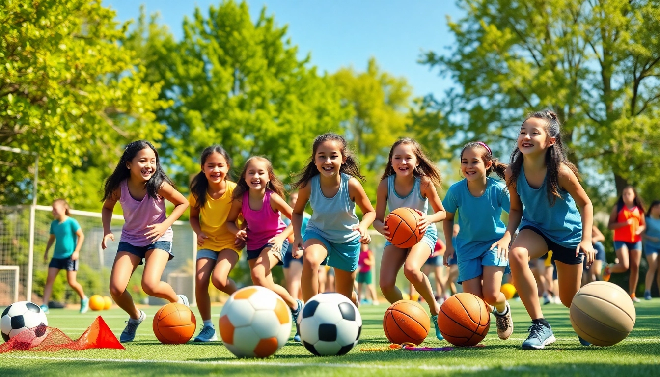 Girls enjoying activities at Multi Sports Camps for Girls, showcasing teamwork and fun.