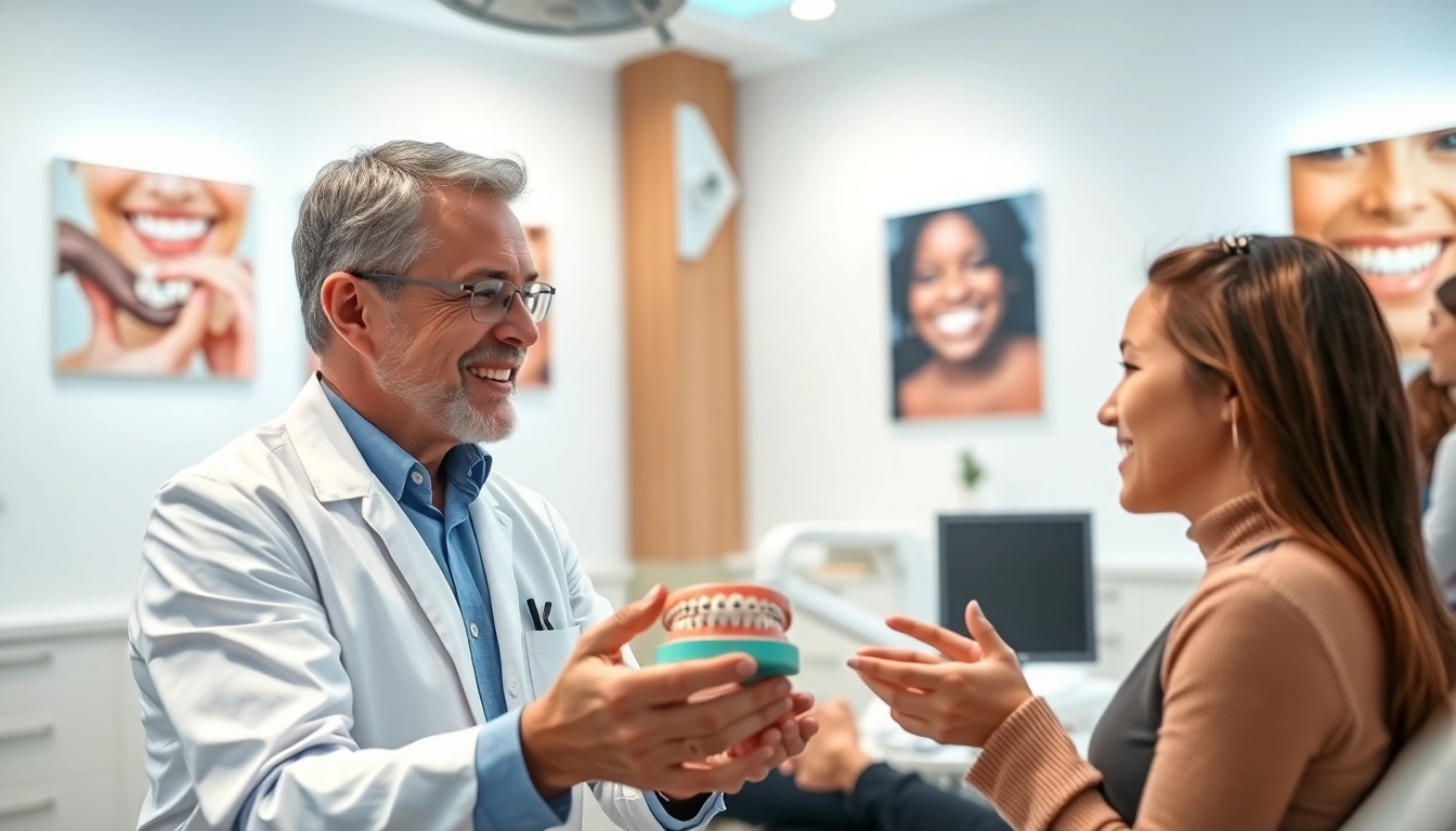 Orthodontist discussing treatment options in a modern clinic, focusing on orthodontics.