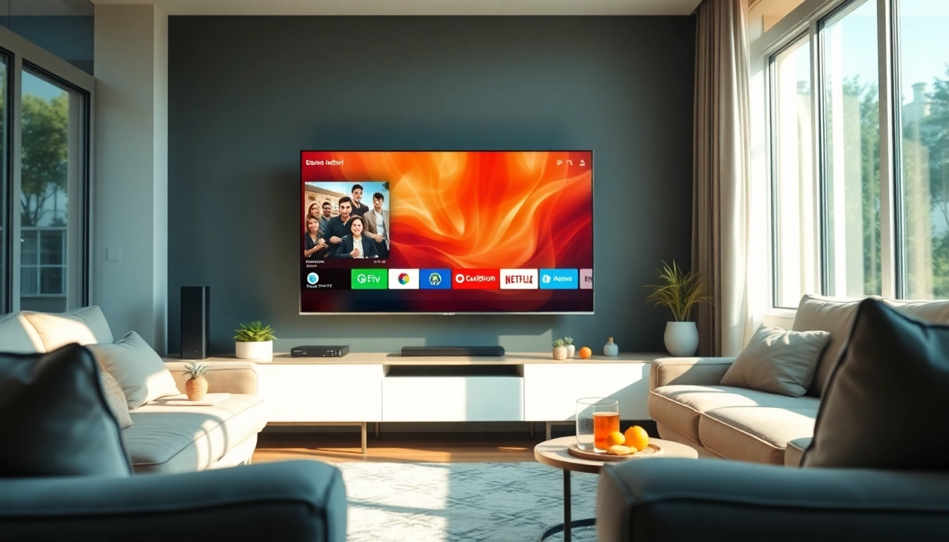 Experience vibrant entertainment with a 24h iptv test showcased in a modern living room setting.
