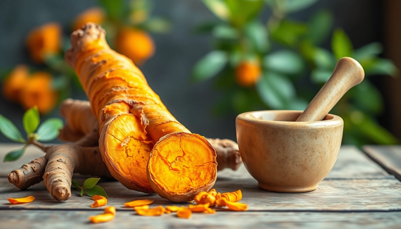 Turmeric Root showcased in vibrant color and texture on a rustic wooden table.