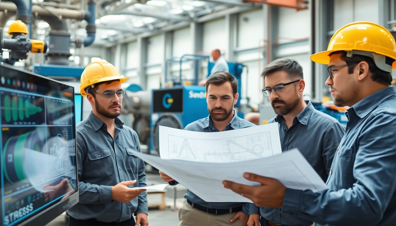 Illustration of a pipe stress Company conducting engineering analysis in a bright workspace.