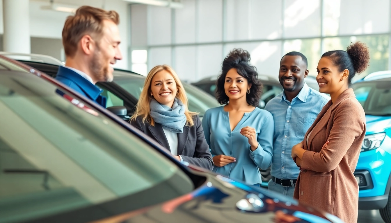 Find Used Vehicles with confident buyers exploring shiny SUVs at a modern dealership.