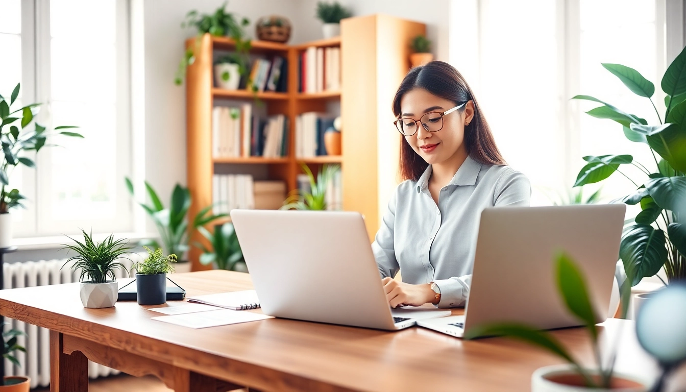 Find part time work from home jobs ph in a cozy home office with a laptop and warm lighting.