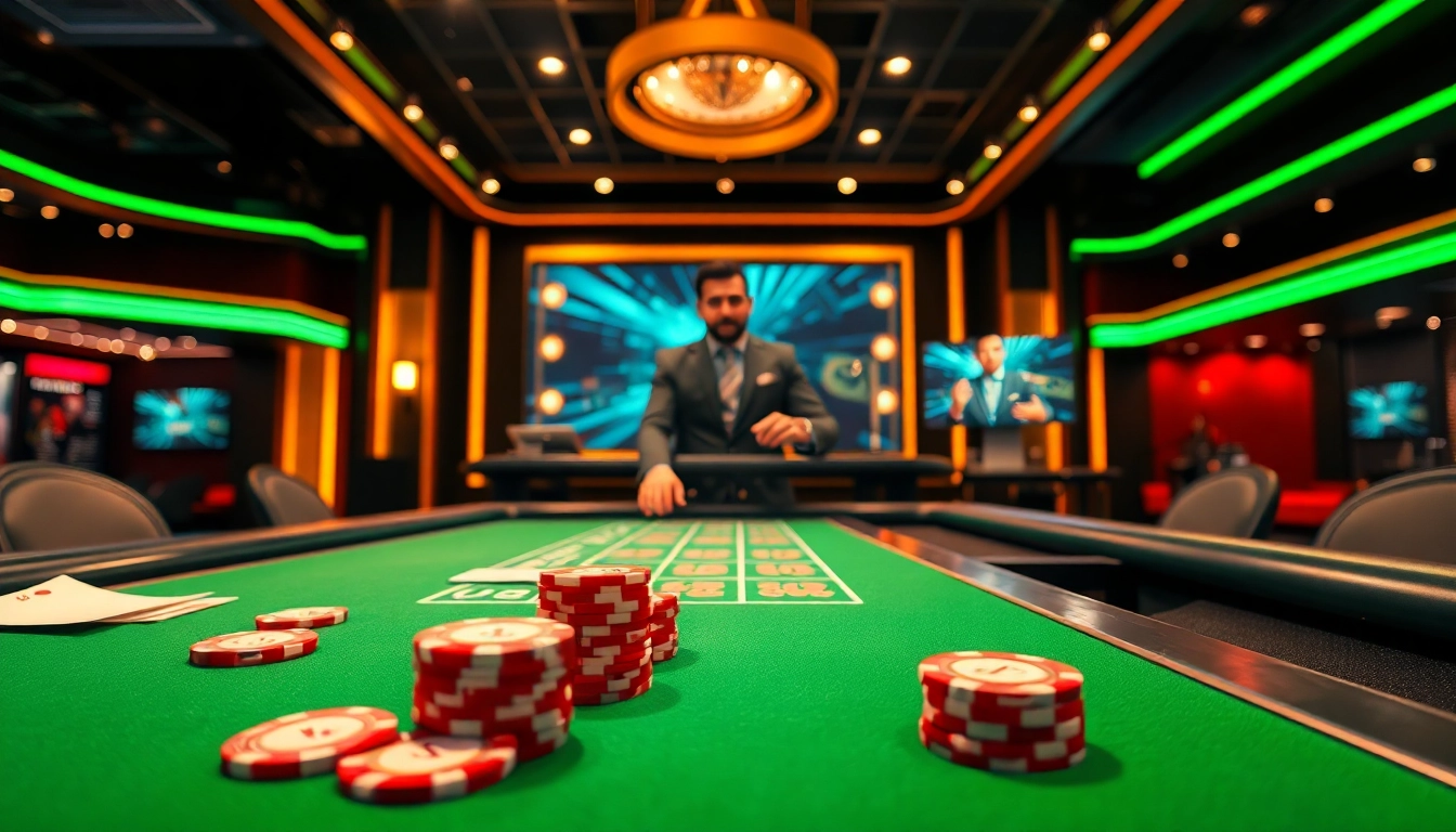 Engaging dealer at a live casino table showcasing evolution gaming technologies.