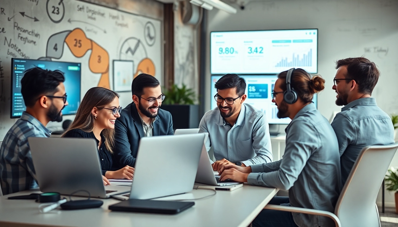 Create engaging high-volume blog content automation tools with professional teamwork in a modern office.