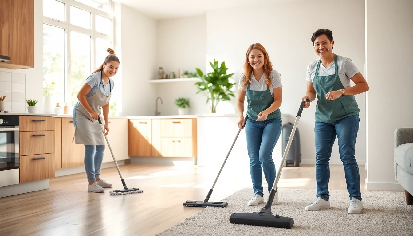 Bond cleaning Logan professionals thoroughly cleaning a well-lit apartment, showcasing efficient team work.
