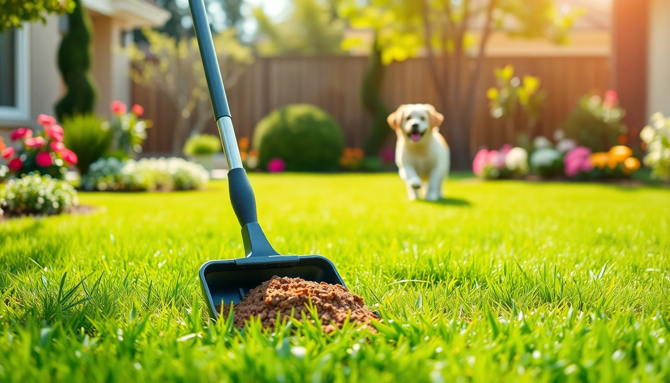 Alamo Ranch poop scooper actively cleaning the yard, ensuring a waste-free environment.