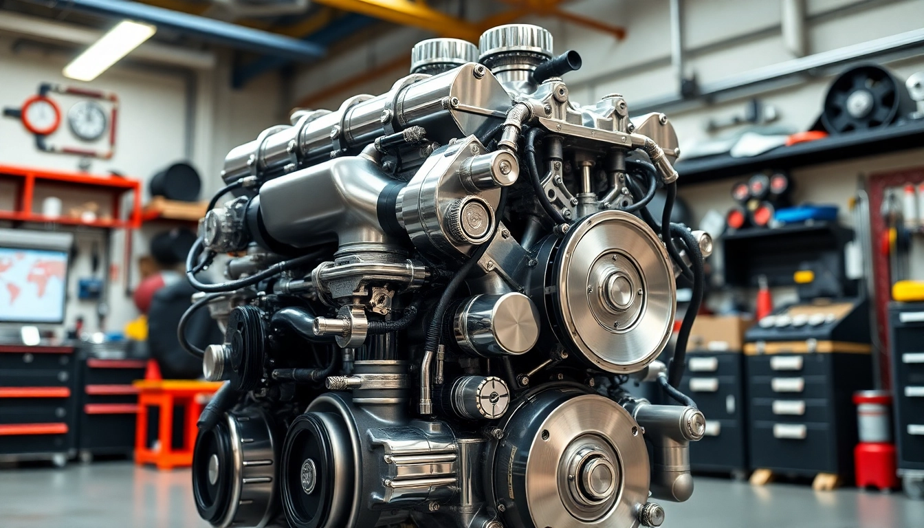 Cummins ISX engine for sale in a professional workshop setting highlighting chrome details.
