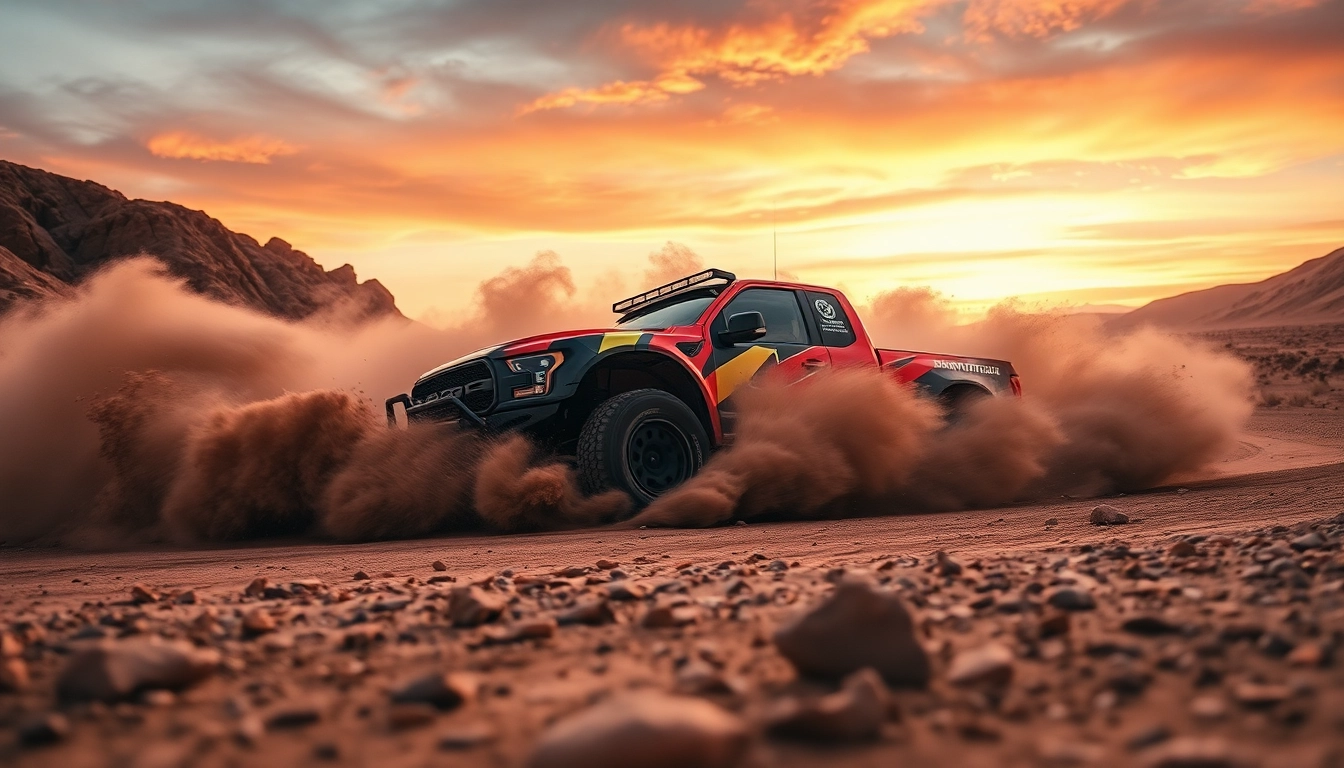 Action-packed baja race featuring a trophy truck dominating the rugged terrain.