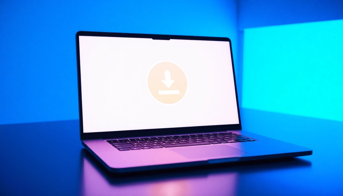 Download quickq下载 on a modern laptop with a glowing download icon.