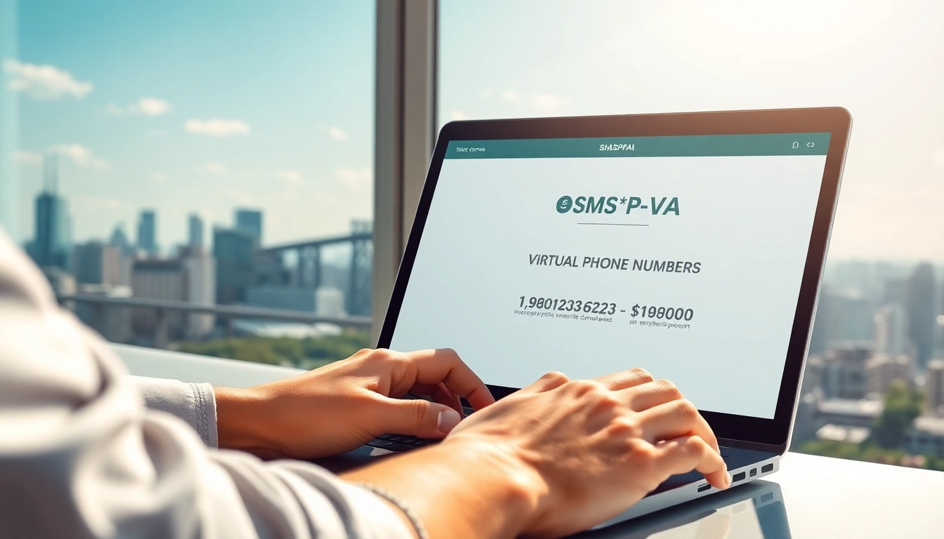Explore SMSPVA's virtual phone number interface in a professional urban setting.