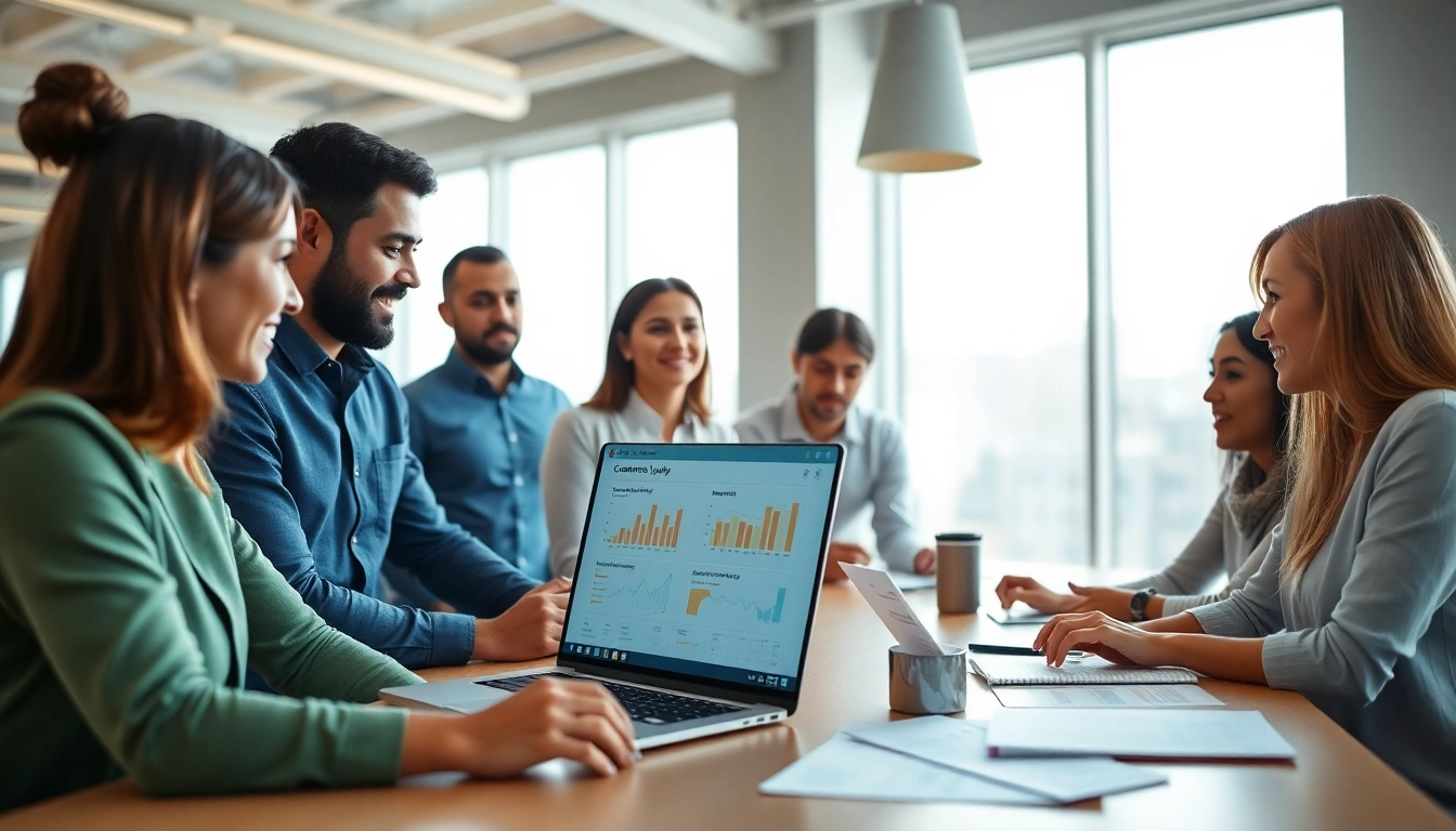 Engaged team analyzing Customer Loyalty Software data in a modern office setting.