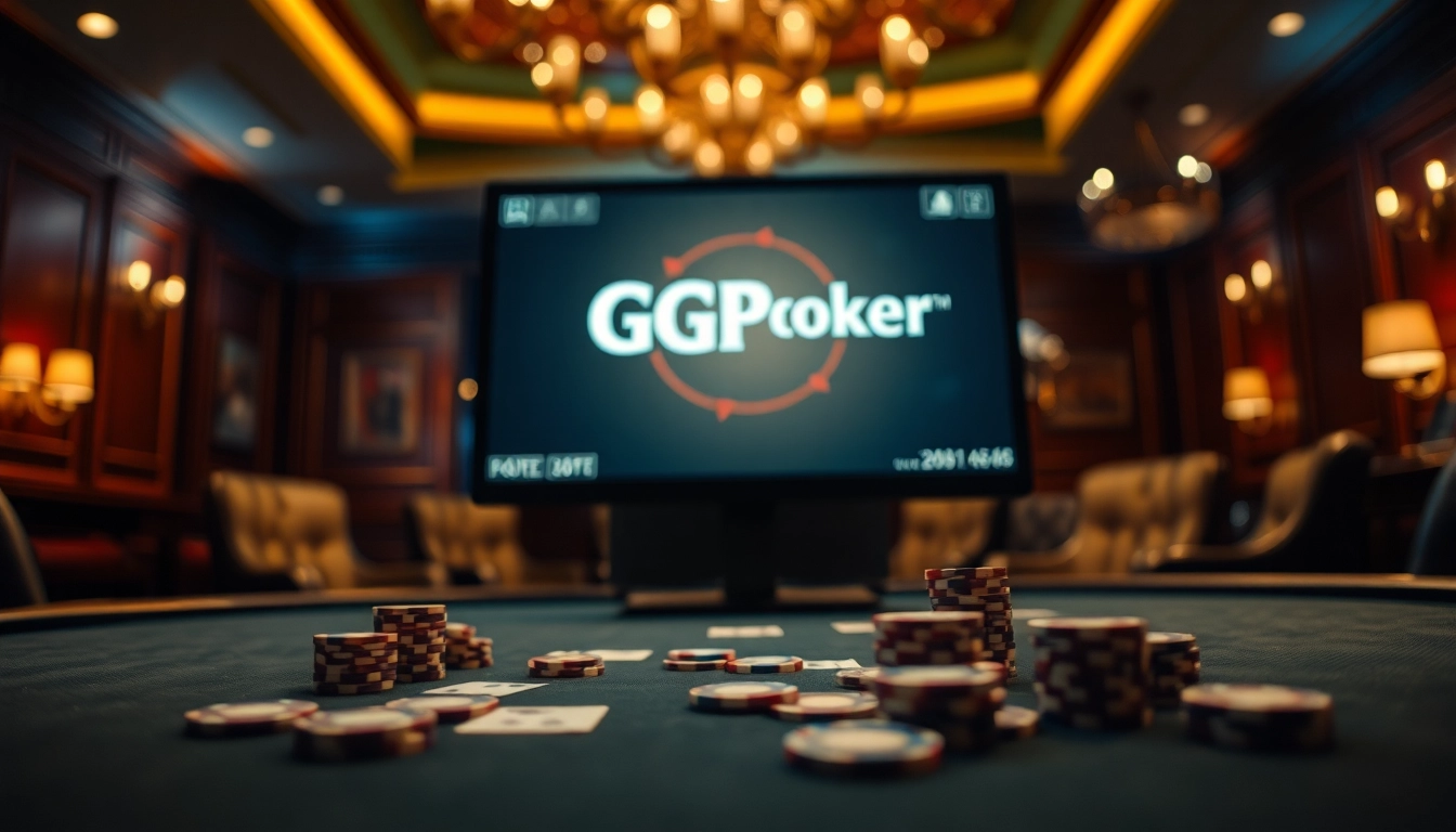使用GGPoker客户端进行在线扑克游戏,展示精致的扑克室环境和游戏元素