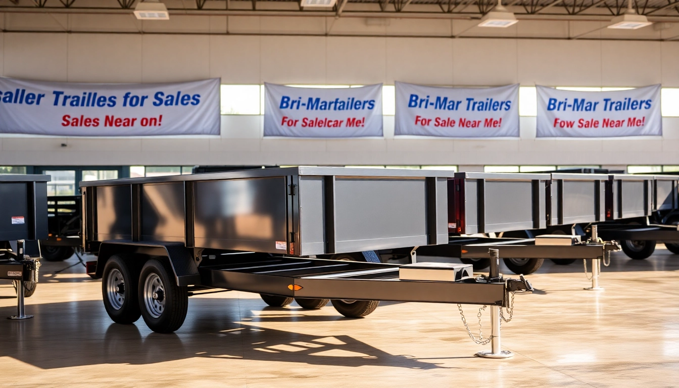 Explore high-quality Bri-Mar trailers for sale near me in a dealership setting.