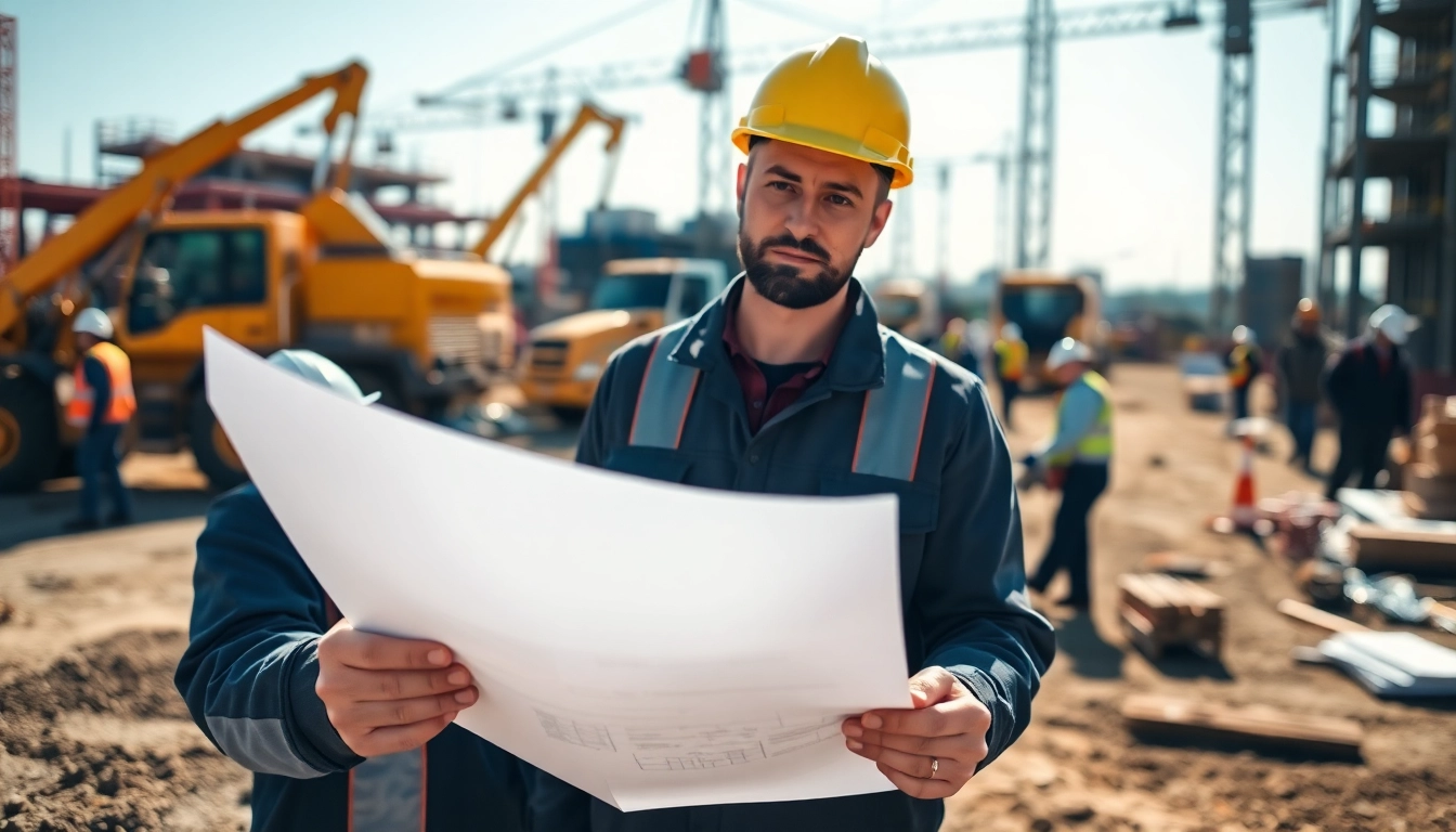 Explore NVQ level 6 construction site management answers with a focused manager reviewing project plans on-site.