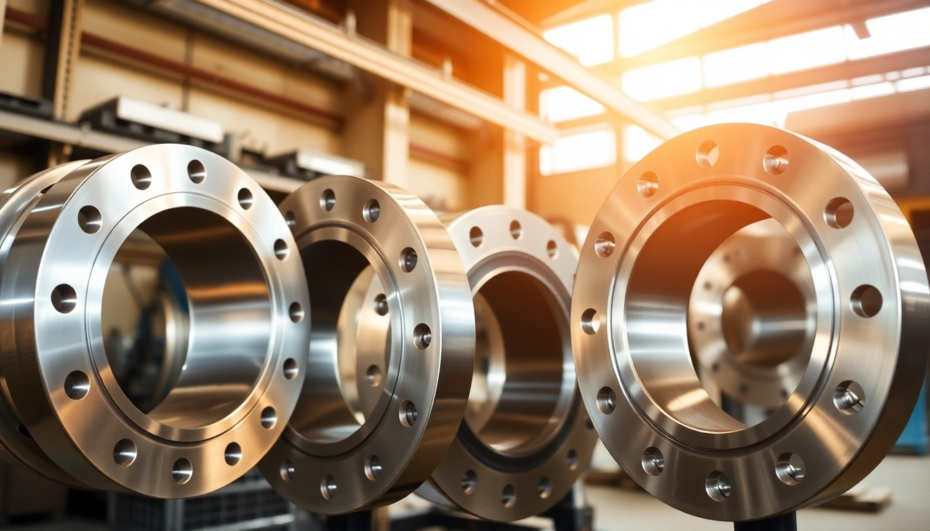 Showcasing diverse industrial flanges with meticulous craftsmanship and precision in a workshop setting.