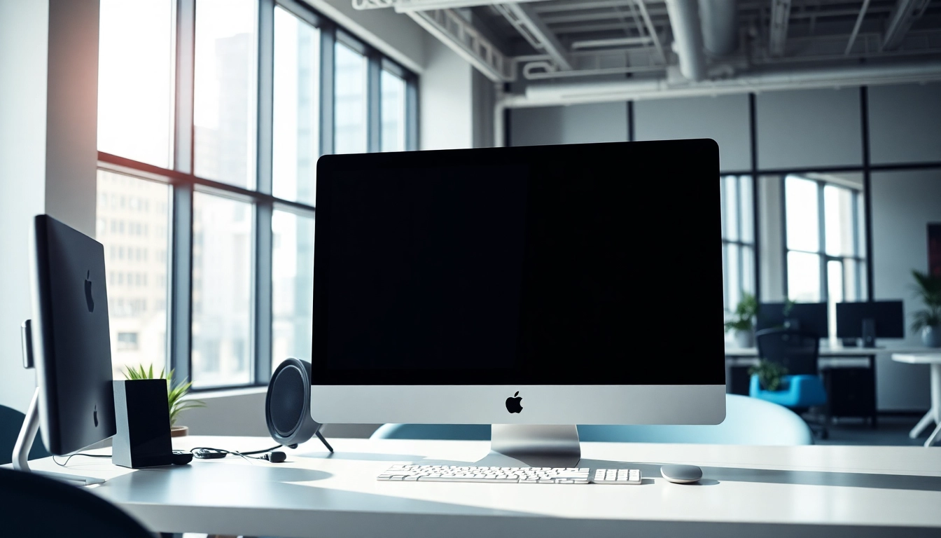 Buy Mac Studio Ultra with a sleek design in a modern office setup showcasing a professional workspace.
