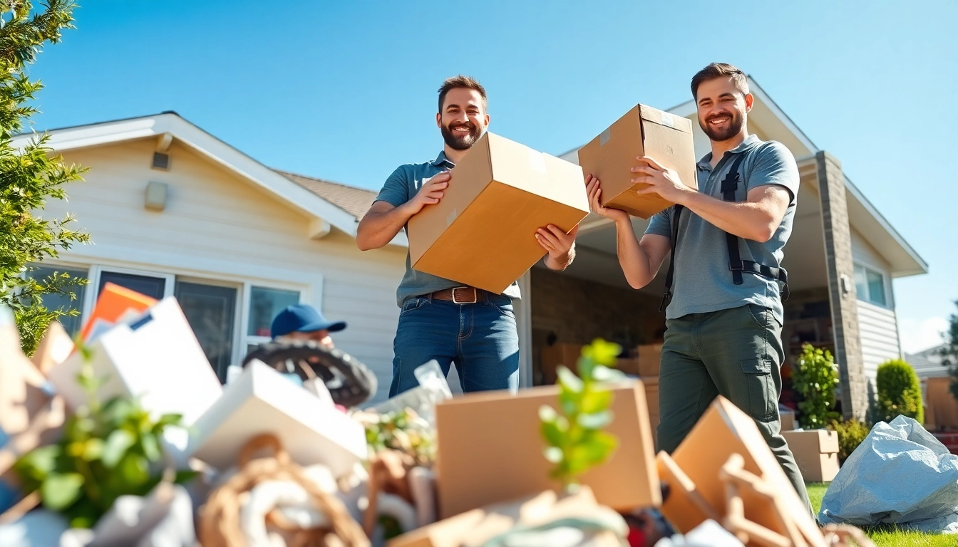 Junk removal service team efficiently clearing residential clutter and creating space.