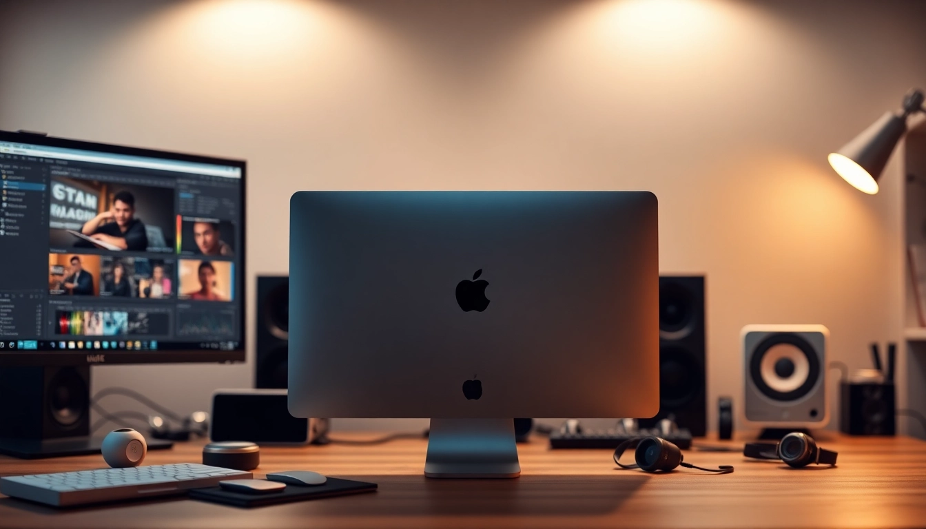 Buy Mac Studio Ultra against a modern workspace showcasing productivity and innovation.