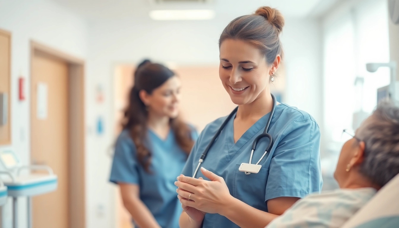 Alabama Board of Nursing's commitment on display as a nurse interacts compassionately with patients in a healthcare setting.
