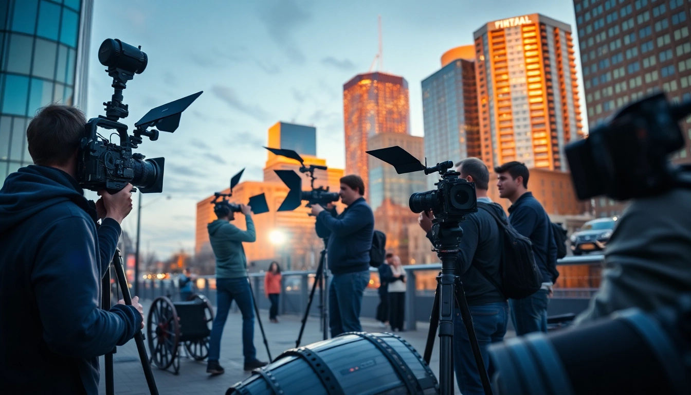 Captivating scene of Calgary Video Production team collaborating on a film set.