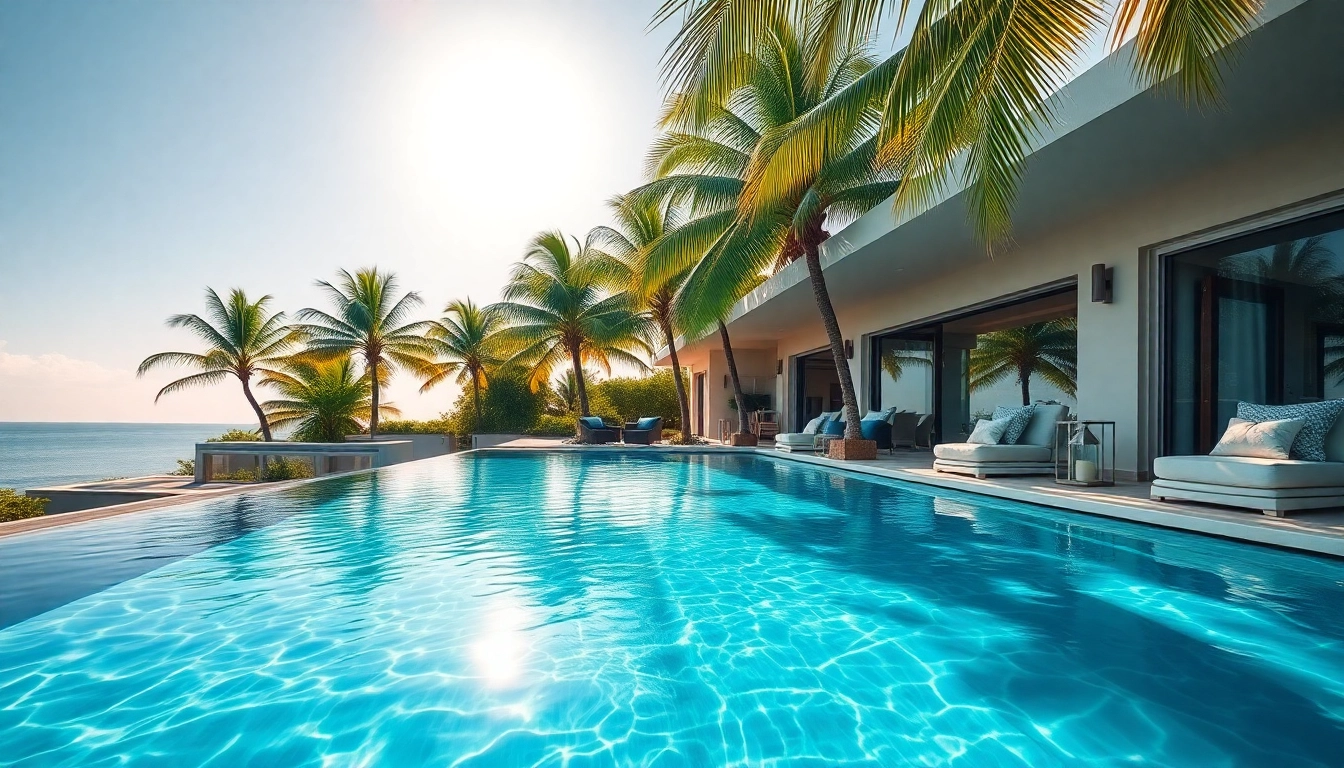 Villa rentals featuring a luxurious beachfront infinity pool and modern tropical setting.