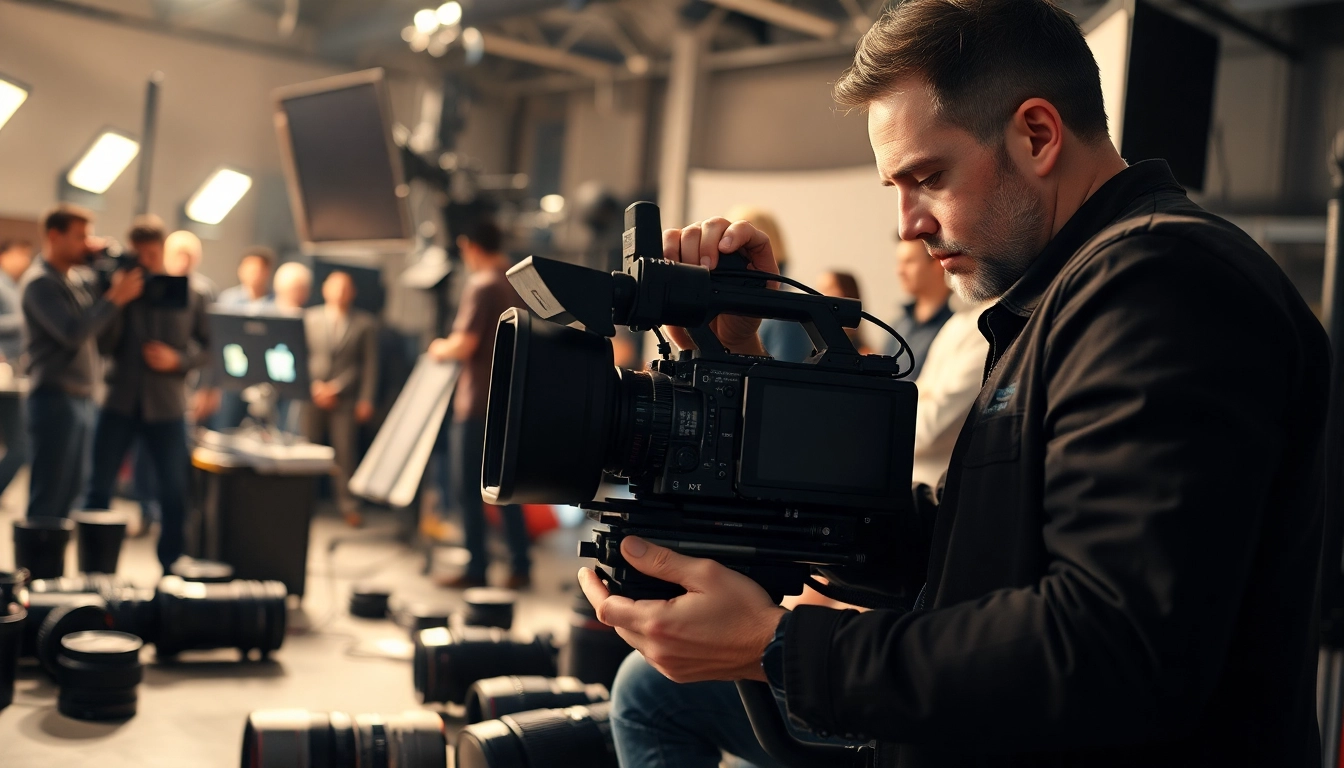 Director of Photography adjusting camera equipment on a film set with professional precision.