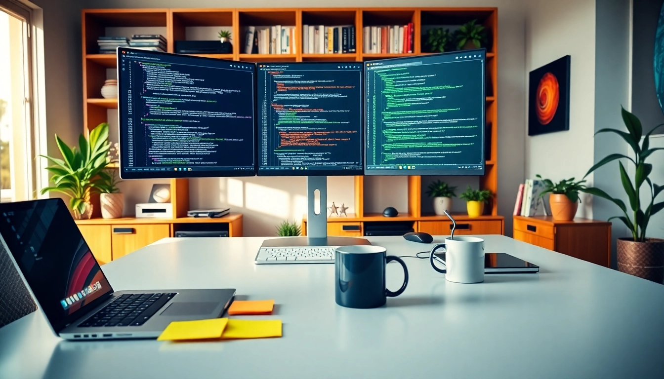 Enhancing web development skills in a modern workspace with technology and design elements.