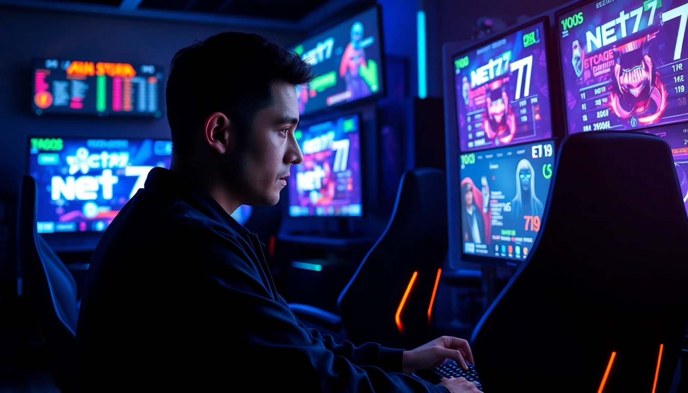 Melihat pemain yang terfokus pada net77 game dengan layar permainan yang dinamis dan berenergi.