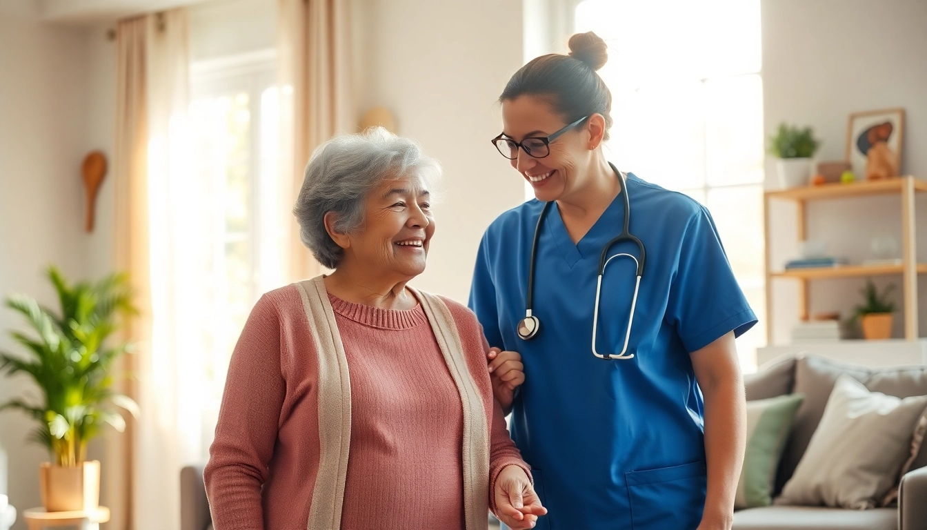 Providing in home care austin tx, a compassionate nurse assists a senior citizen in a bright living room.