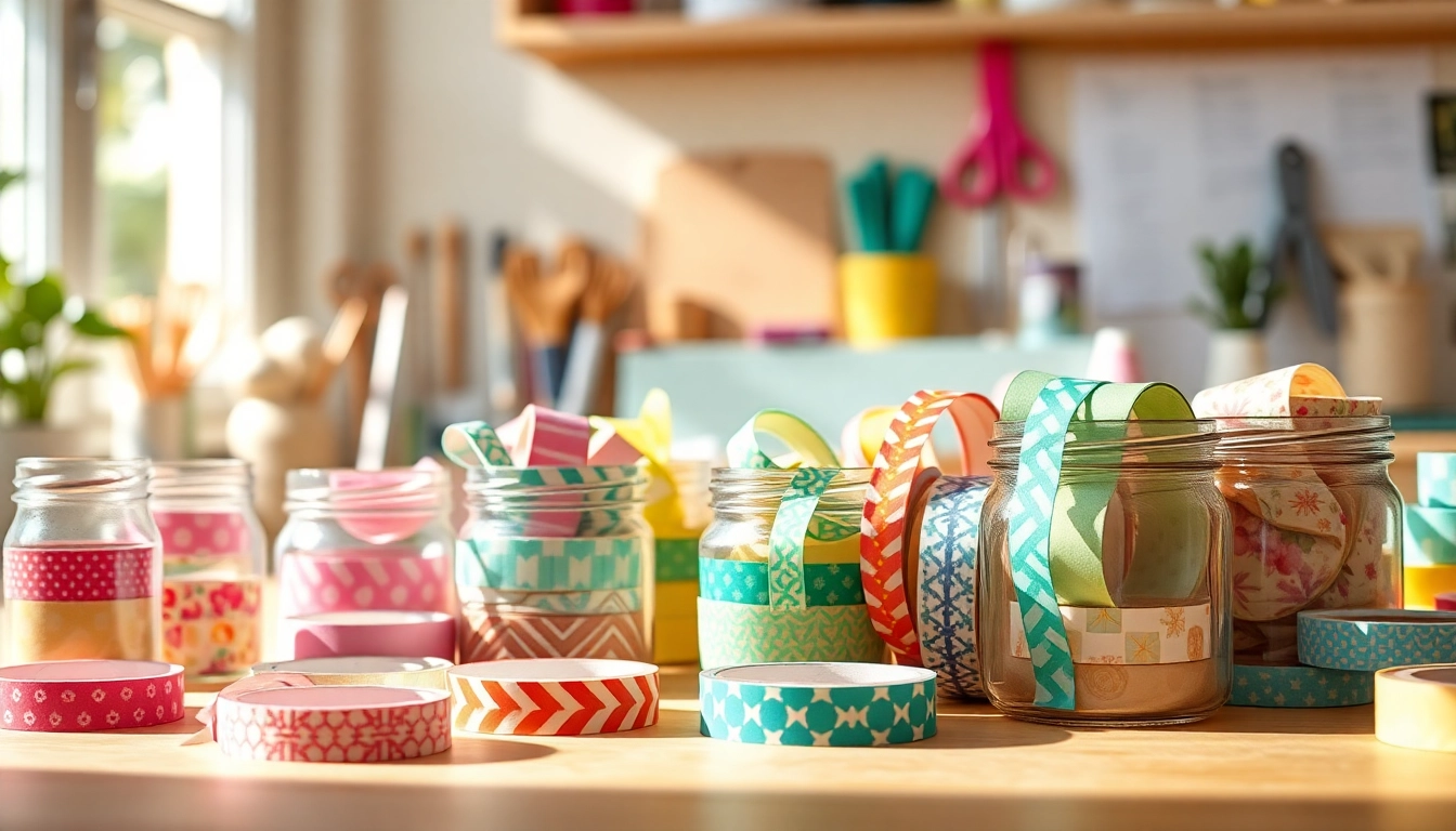 Decoratively arranged washi tapes on a craft table inspire creative projects and ideas.