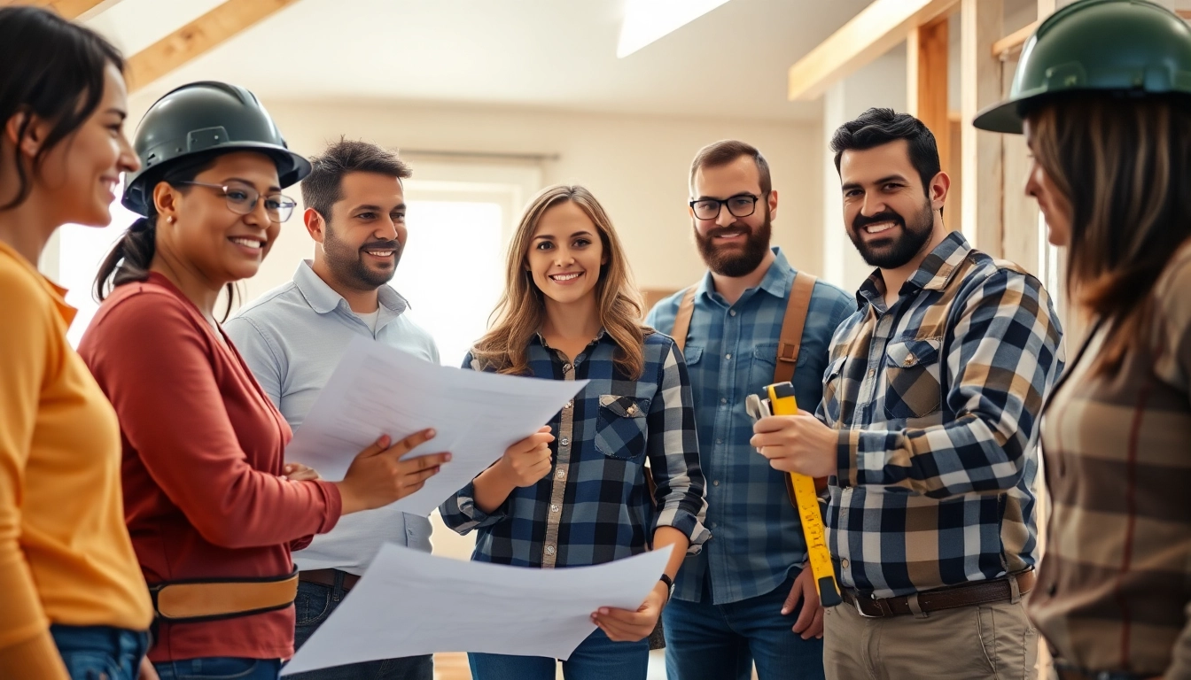 Find the Best contractor near me working diligently at a construction site with homeowners.