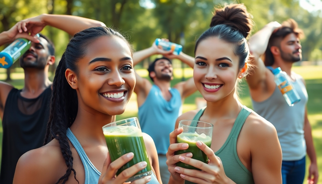 Post-workout beslenme aktiviteleri arasında gülümseyen genç bir kadının smoothie içmesi.
