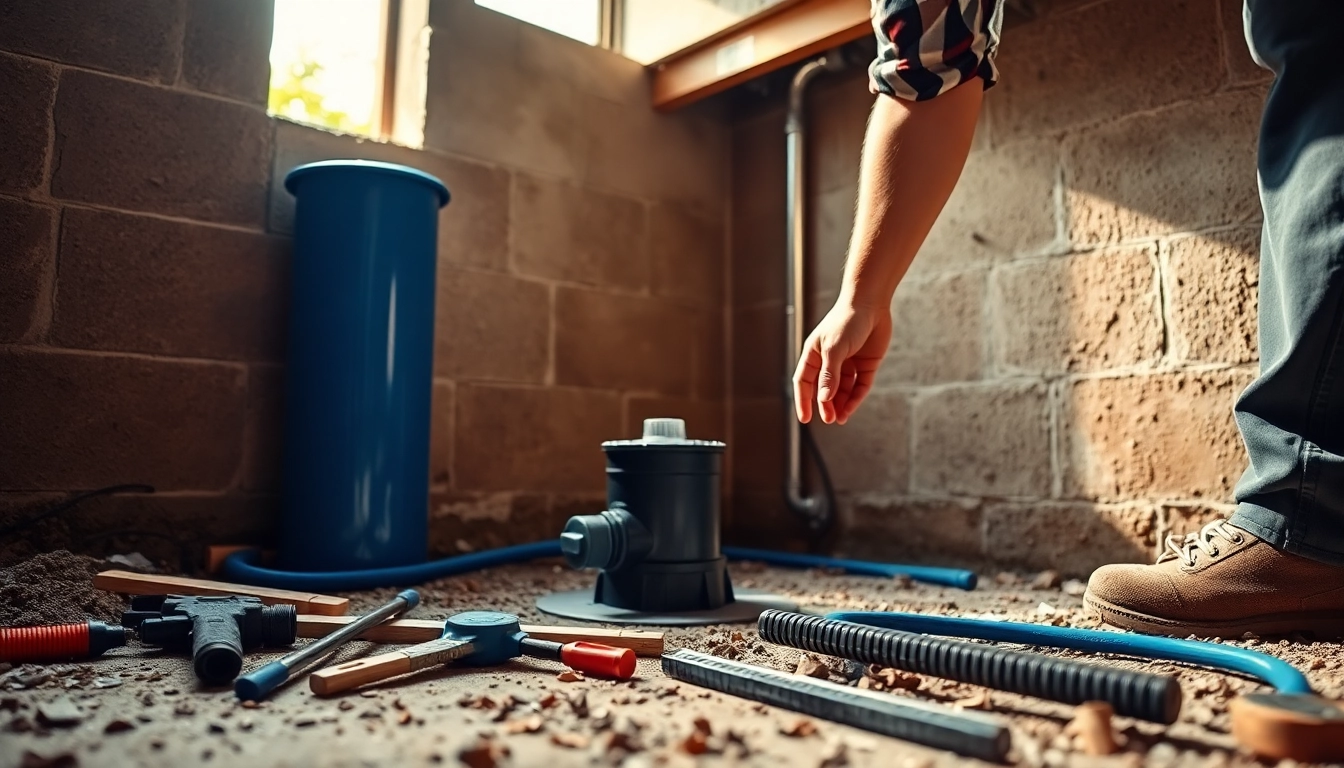 Sump pump installation by a professional plumber, showcasing modern techniques and equipment.