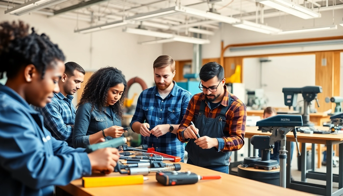 Students training in trade schools in southern California, showcasing electrical and plumbing skills.