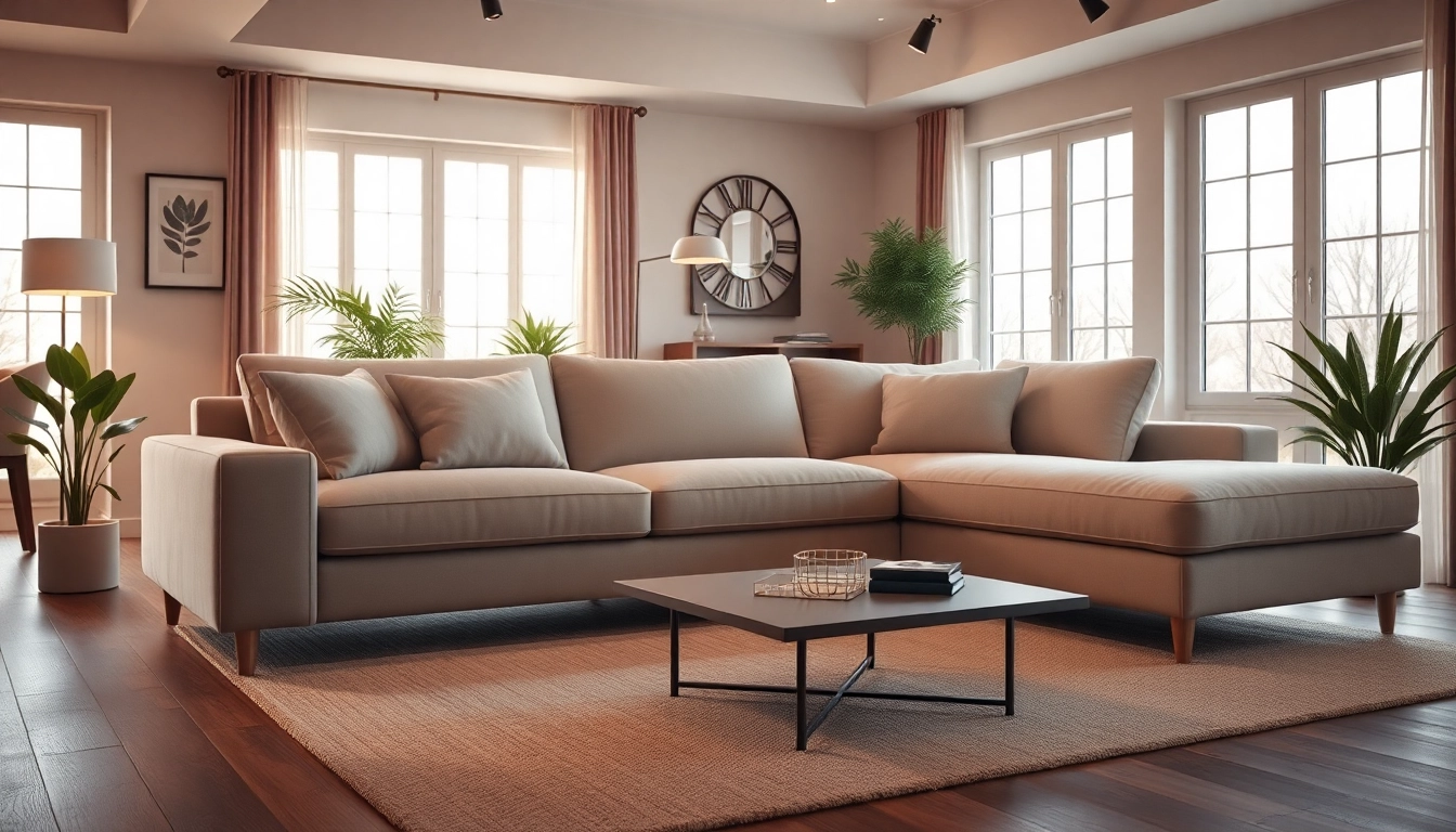Ecksofa mit Schlaffunktion in einem gemütlichen Wohnzimmer, das Komfort und Stil vereint.