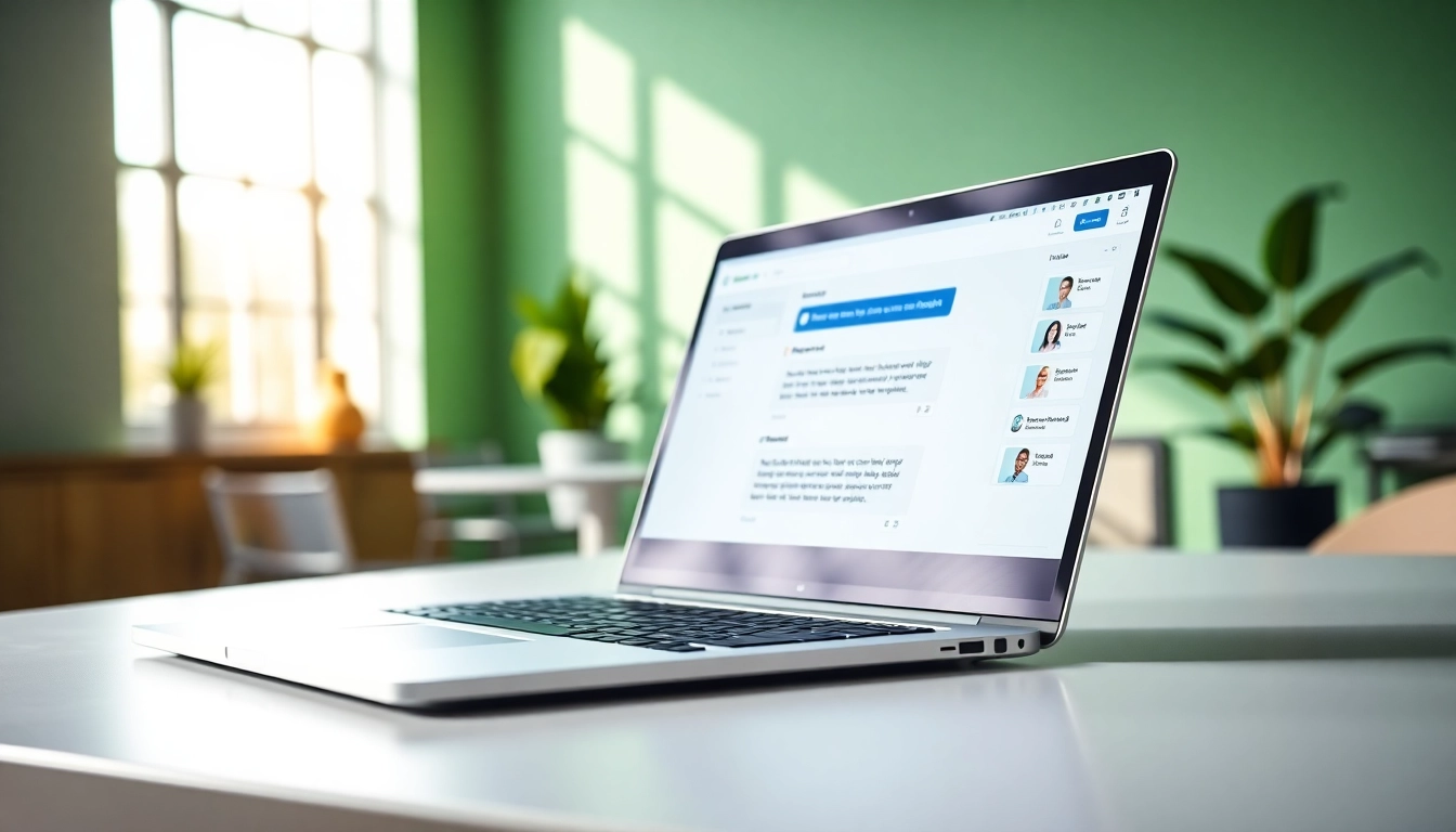 Engaging AI chatbot for website displayed on a sleek laptop in a modern office.